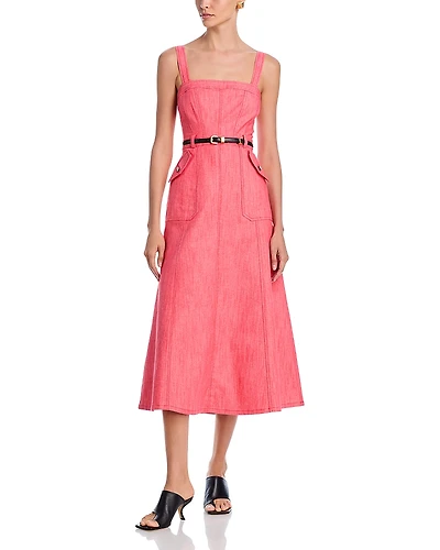 Cinq a Sept Malani Square Neck Belted Midi Dress
