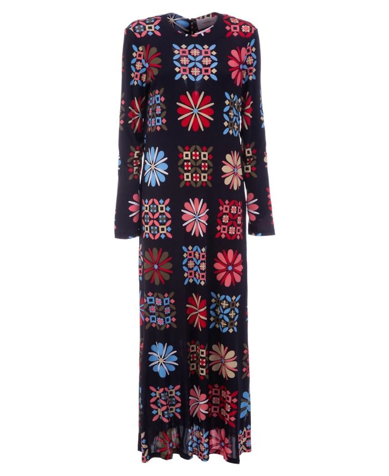 Long Sleeve Swing Dress Vetrata Grande Black