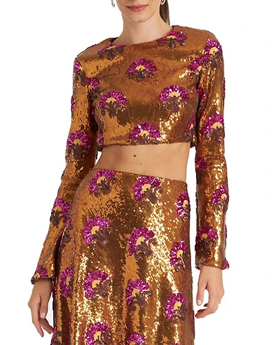 Holly Crop Top Textured Sequins Rust