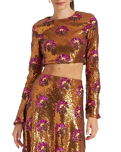 La DoubleJ Holly Crop Top Textured Sequins Rust