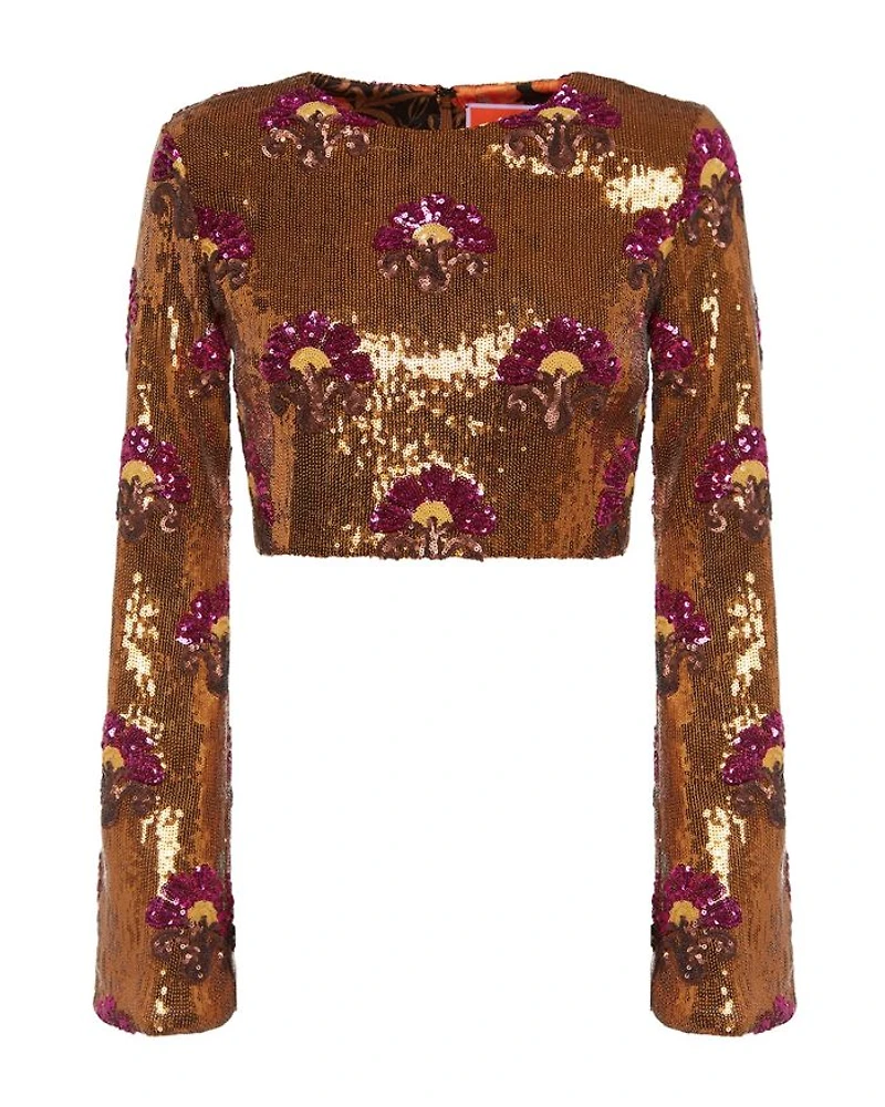 Holly Crop Top Textured Sequins Rust