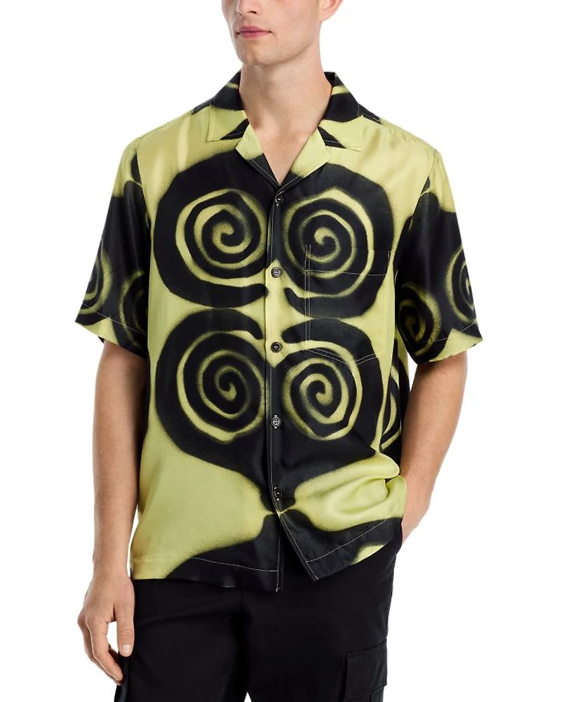 Bodil Silk Printed Button Down Camp Shirt