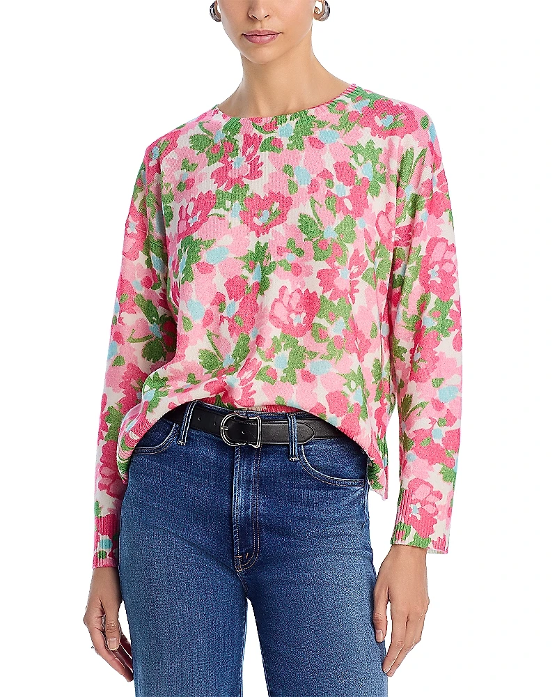 C by Bloomingdale's Cashmere Spring Floral Crewneck Sweater - Exclusive