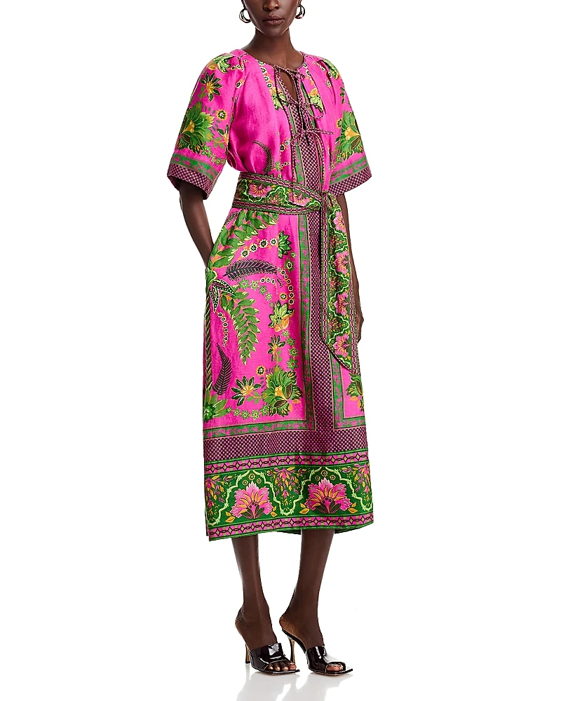 Farm Rio Ana Tie Front Midi Dress