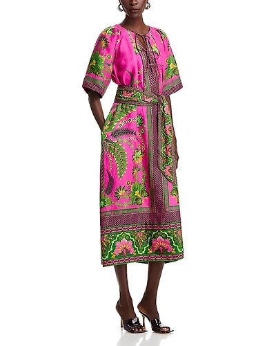 Farm Rio Ana Tie Front Midi Dress