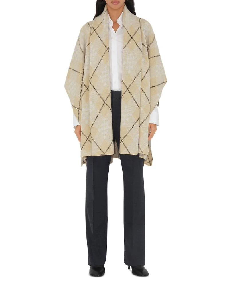 Check Wool Mohair Blend Cape