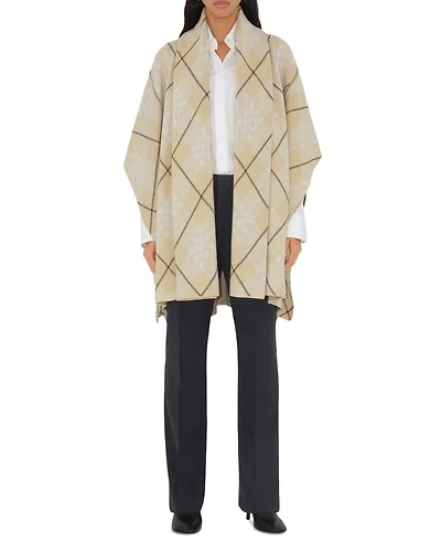 Check Wool Mohair Blend Cape