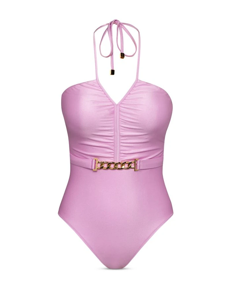 Leila Shimmer Halter One Piece Swimsuit