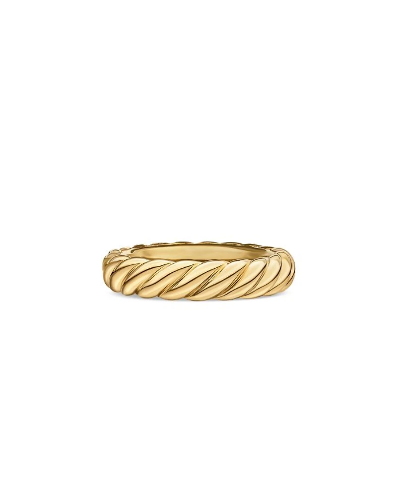 Sculpted Cable Pavé Band Ring 18K Yellow Gold with Diamonds