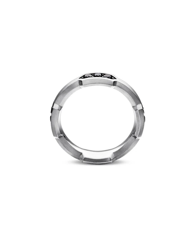 Men's Hex Station Band Ring Sterling Silver with Diamonds