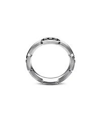 Men's Hex Station Band Ring Sterling Silver with Diamonds