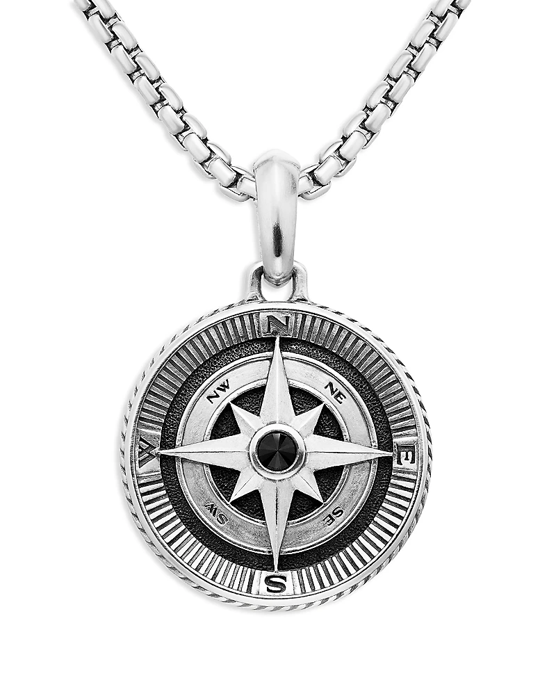 David Yurman Men's Sterling Silver Maritime Compass Amulet with Black Diamond