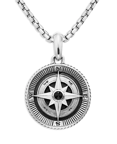 David Yurman Men's Sterling Silver Maritime Compass Amulet with Black Diamond