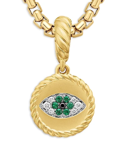 David Yurman 18K Yellow Gold Evil Eye Amulet with Emeralds & Diamonds