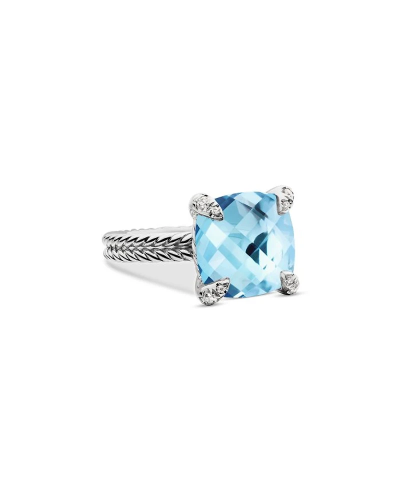 Sterling Silver Châtelaine Ring with Gemstones & Diamonds, 11mm