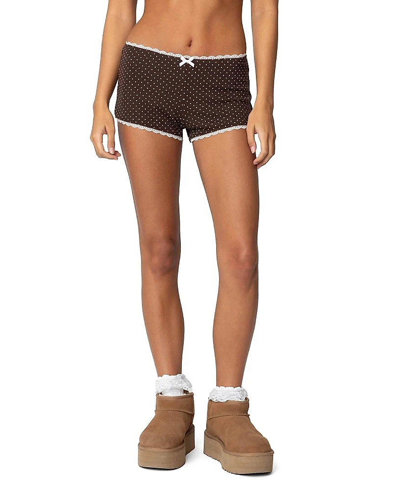 Edikted Juliana Polka Dot Ribbed Shorts