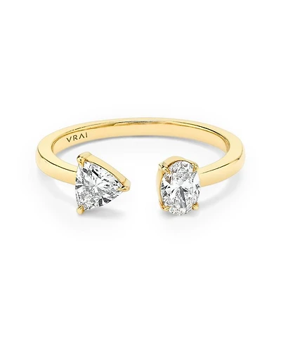 Mixed Lab-Grown Diamond Cuff Ring in 14K Yellow Gold, .50ctw Oval & Trillion Lab Grown Diamonds