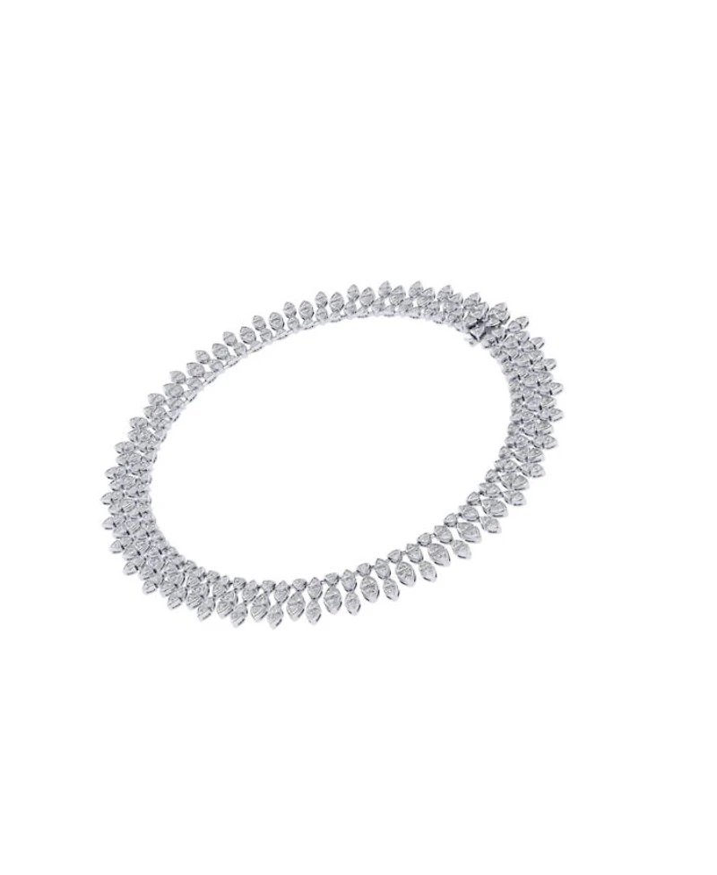 Trillion Cascade Necklace in 14K White Gold, 33ctw Trillion Lab Grown Diamonds