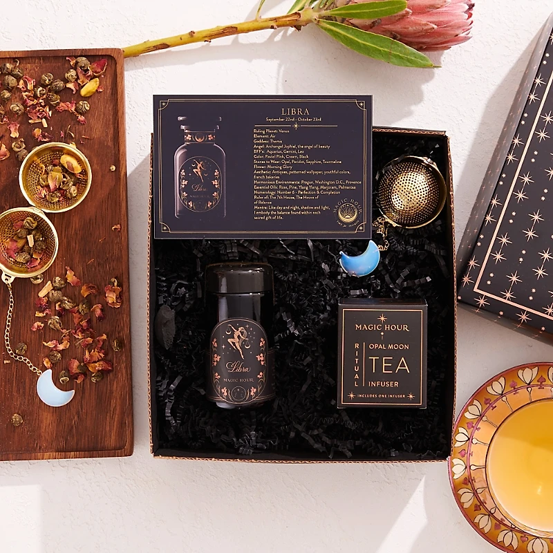 Magic Hour Astrology Minded Mini Gift Set with Opal Moon Strainer, Libra