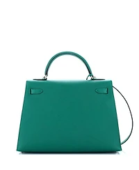 Kelly 32 Handbag Green Epsom with Palladium Hardware