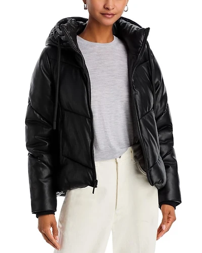 Faux Leather Puffer Jacket