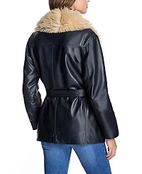 Leather Moto Jacket with Detachable Shearling Collar