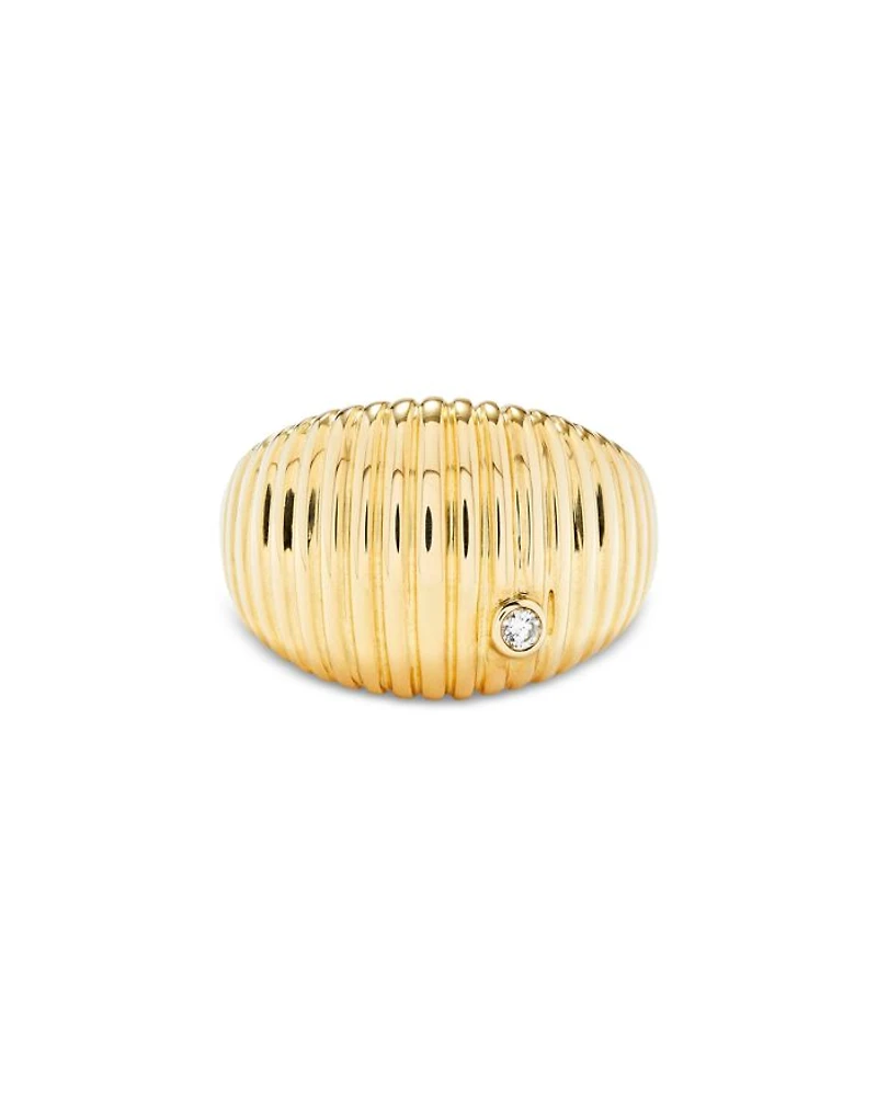 9K Yellow Gold Diamond Ribbed Ring, 0.04 tcw