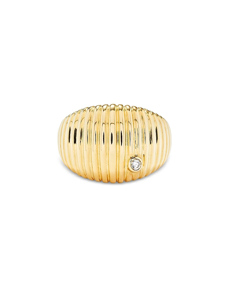 Yvonne Leon 9K Yellow Gold Diamond Ribbed Ring, 0.04 tcw