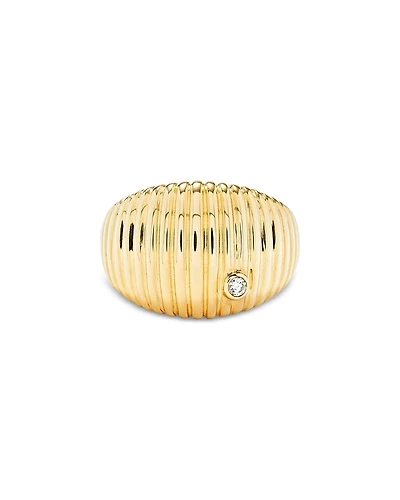 Yvonne Leon 9K Yellow Gold Diamond Ribbed Ring, 0.04 tcw