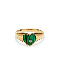 9K Yellow Gold Diamond & Malachite Heart Signet Ring