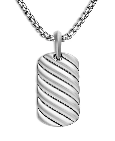 Men's Sculpted Cable Tag in Sterling Silver, 27mm