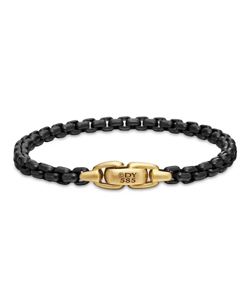 Men's Box Chain Bracelet Sterling Silver or Stainless Steel with 14K Yellow Gold, 5mm