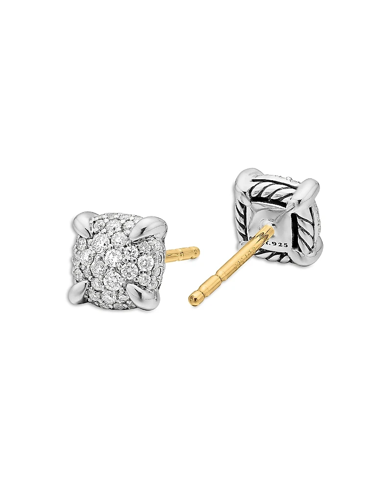 David Yurman Sterling Silver Petite Chatelaine Diamond Pave Stud Earrings