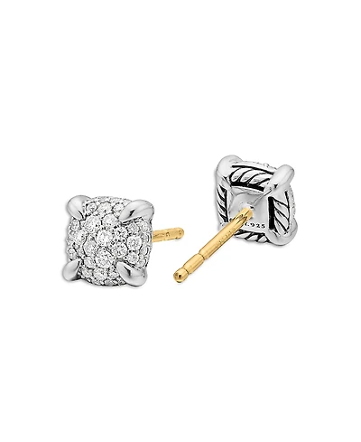 David Yurman Sterling Silver Petite Chatelaine Diamond Pave Stud Earrings