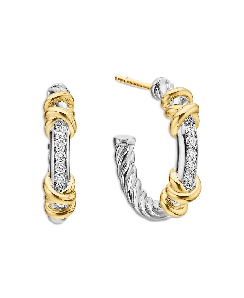 Petite Helena Wrap Hoop Earrings in Sterling Silver with 18K Yellow Gold and Diamonds, 0.11 tcw