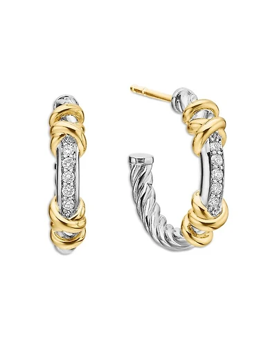 Petite Helena Wrap Hoop Earrings in Sterling Silver with 18K Yellow Gold and Diamonds, 0.11 tcw