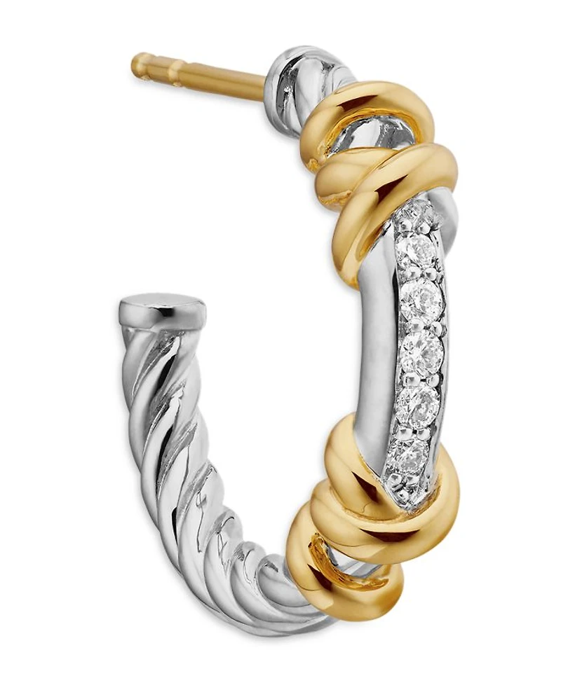 Petite Helena Wrap Hoop Earrings in Sterling Silver with 18K Yellow Gold and Diamonds, 0.11 tcw