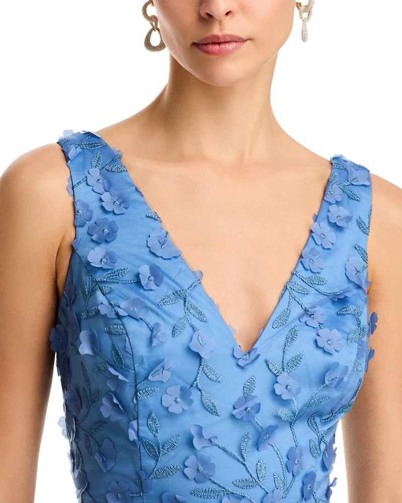 3D Flower V Neck Gown