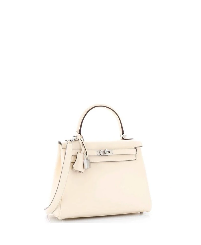 Kelly 25 Handbag Light Swift with Palladium Hardware