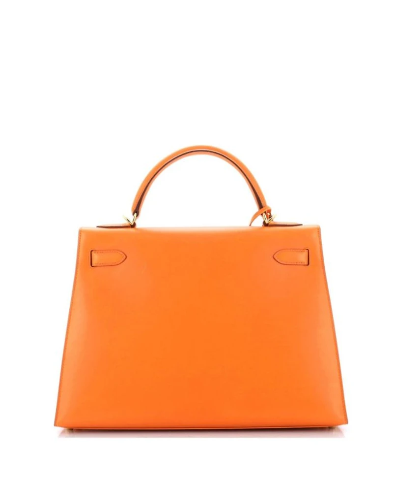Kelly 32 Handbag Orange Box Calf with Gold Hardware
