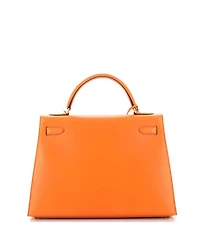 Kelly 32 Handbag Orange Box Calf with Gold Hardware