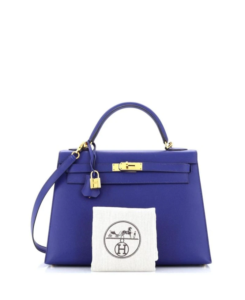 Kelly 32 Handbag Blue Epsom with Gold Hardware