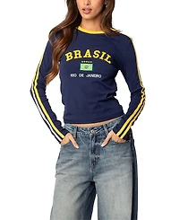 Edikted Brasil Embroidered Long Sleeve T Shirt