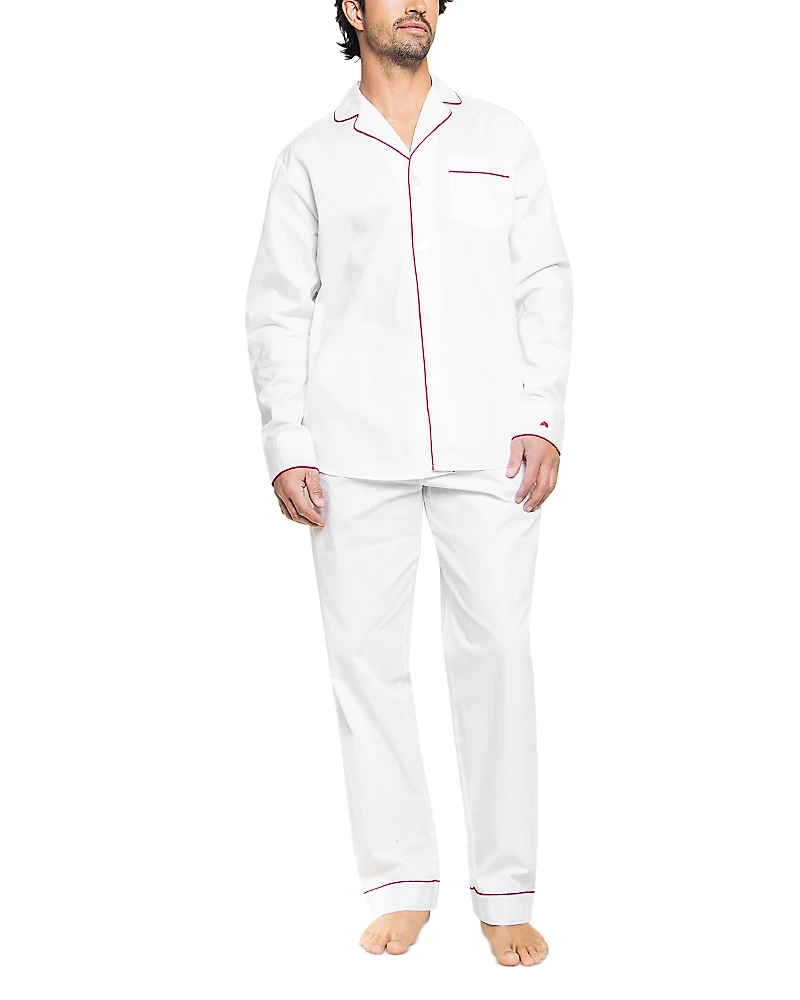 Petite Plume Brushed Cotton Twill Piped Pajama Set