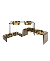 Large Smoke Bronze Double Bowl Pet Feeder, 2 Quart Bowls
