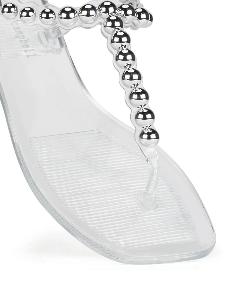 Women's Square Toe Bead Detail Jelly Thong Sandals
