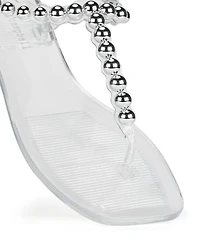 Women's Square Toe Bead Detail Jelly Thong Sandals