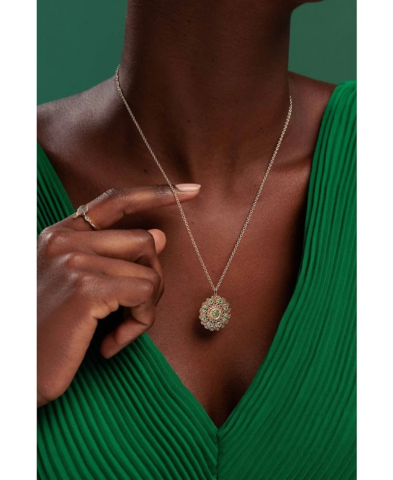 Wicked x Sydney Evan 14K Yellow Gold Emerald Filigree Pendant Necklace, 16"