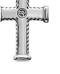 Men's Chevron Cross Pendant in Sterling Silver with Black Diamonds, 33.5mm