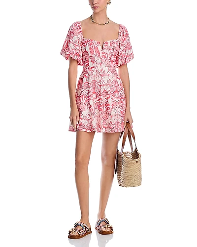 The White Lotus x Aqua Printed Puff Sleeve Dress